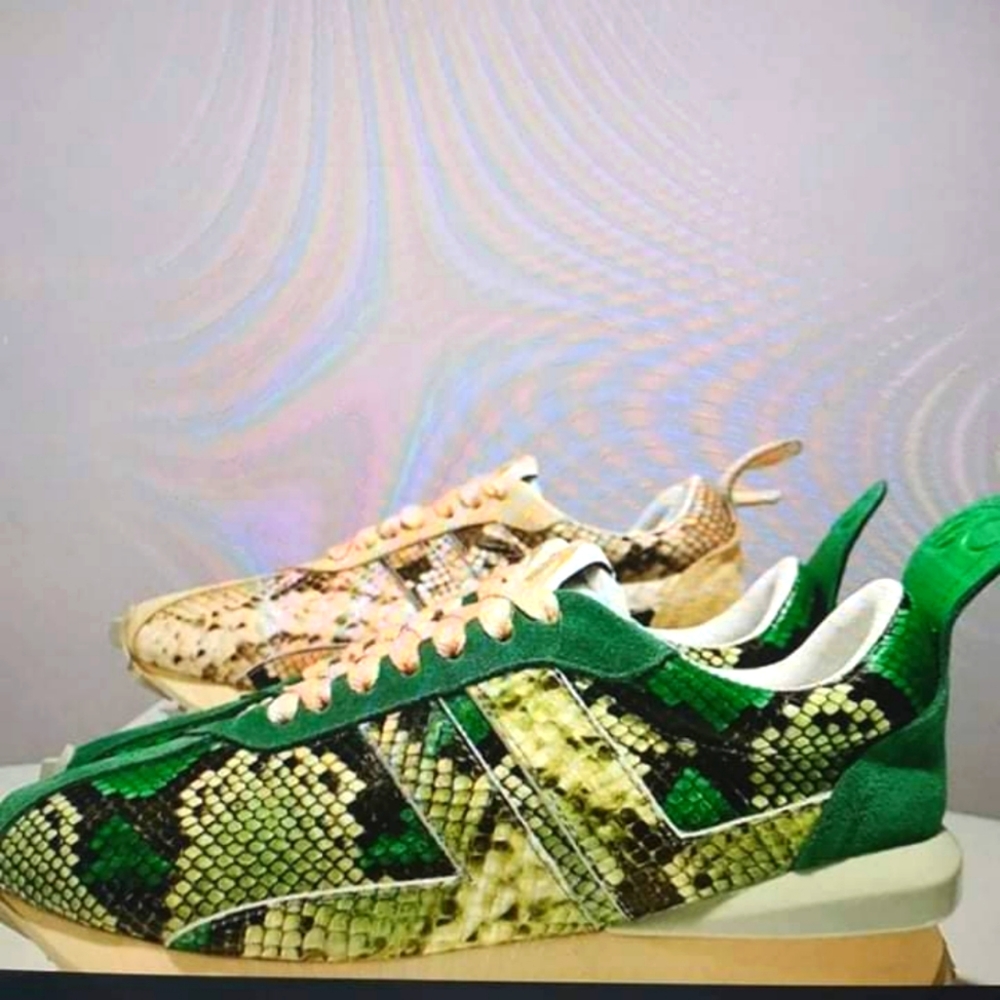 Green / Pink Snakeskin Tennis Shoes
